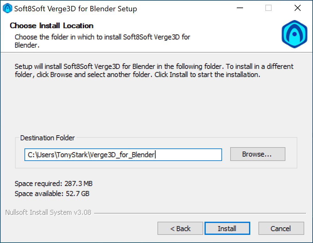 verge3d installer home directory