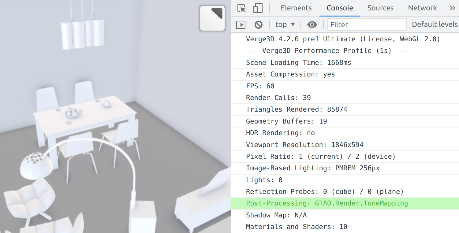 performance profile printed for ambient occlusion demo included in verge3d for maya