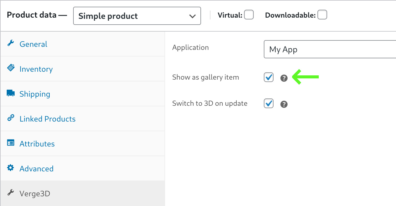 settings for woocommerce 3D WebGL demo created in Verge3D for maya