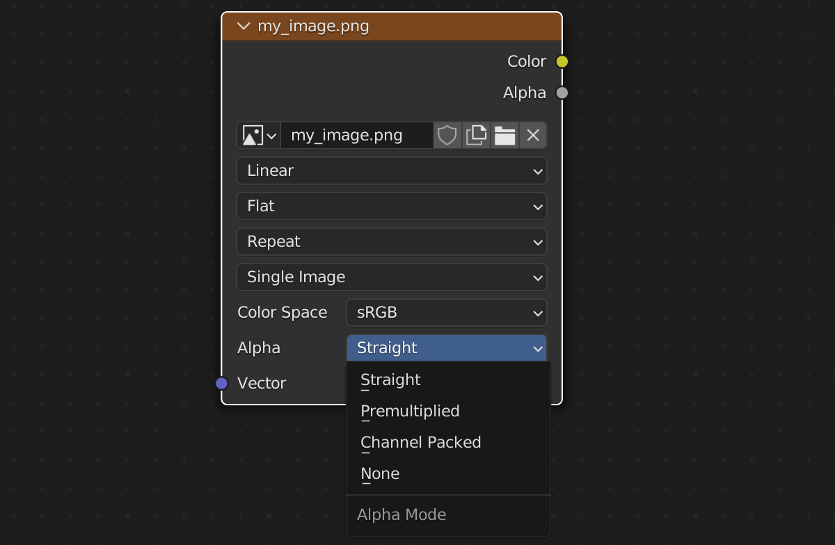 alpha settings for image texture node  in Blender