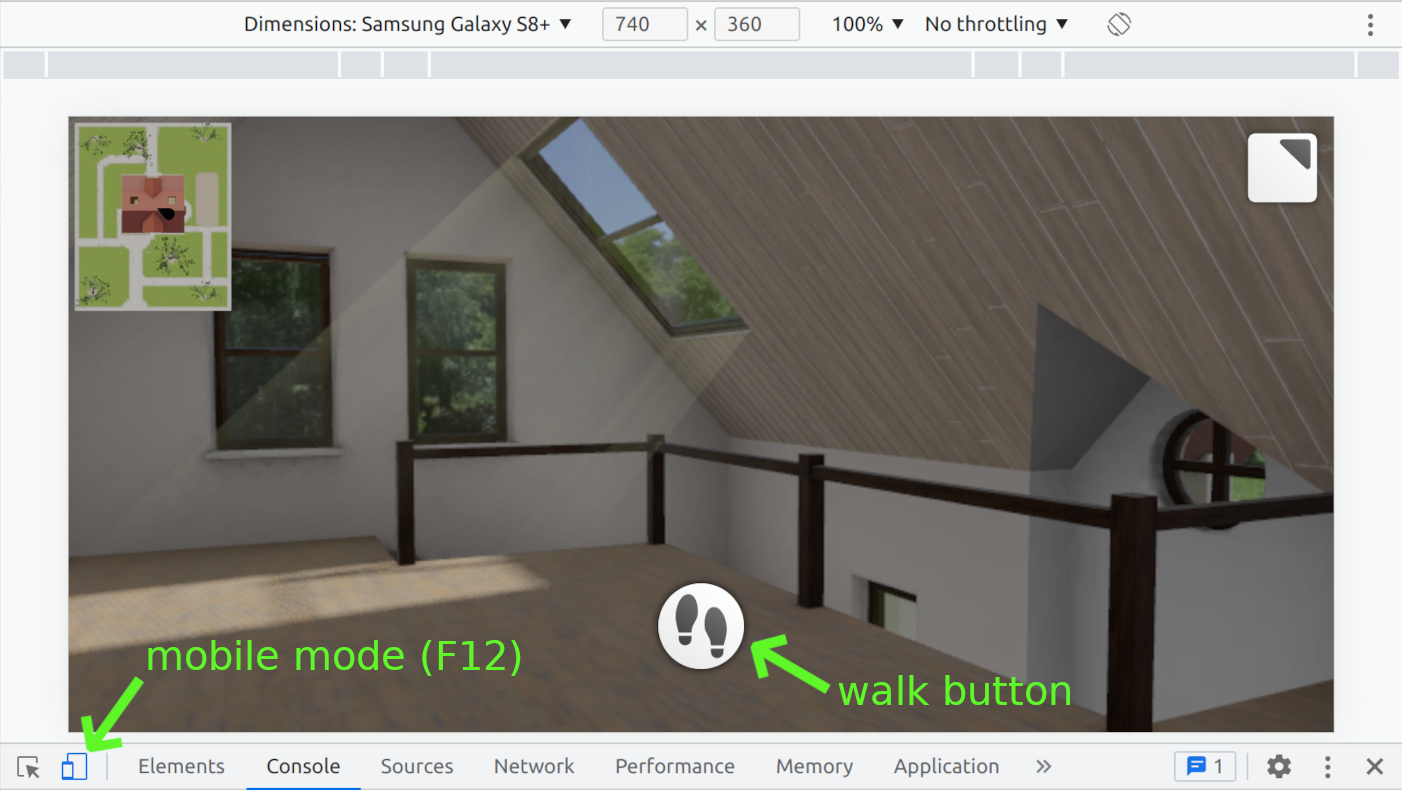 first-person mobile controls in archviz WebGL demo created in Verge3D for Blender