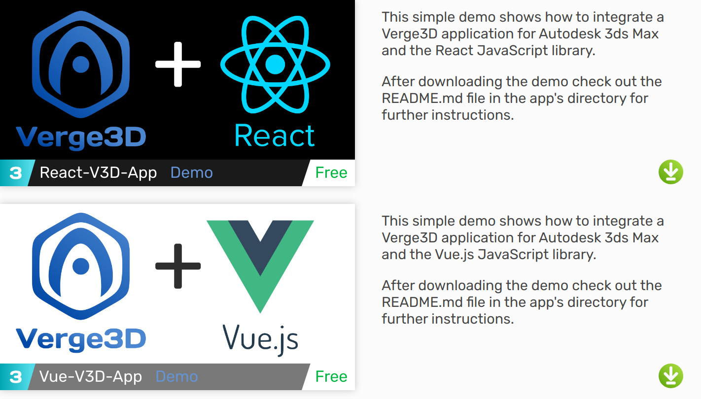 react and vue.js examples in verge3d asset store - 3ds max version