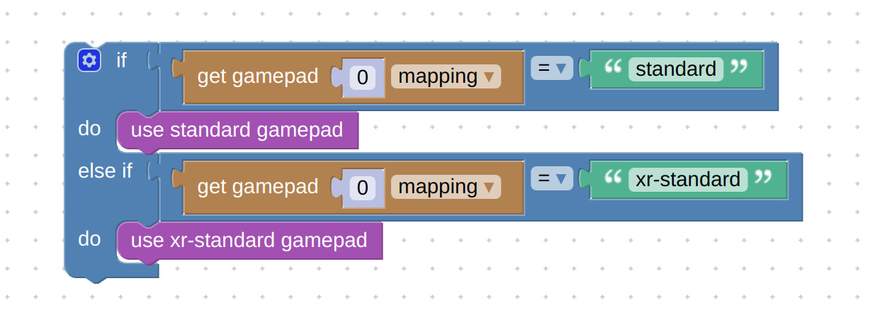 visual blocks to detect gamepads for virtual reality (Verge3D for Blender)