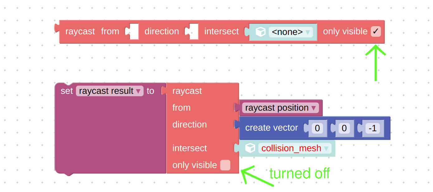 visual blocks to enable raycast in virtual reality (Verge3D for Blender)