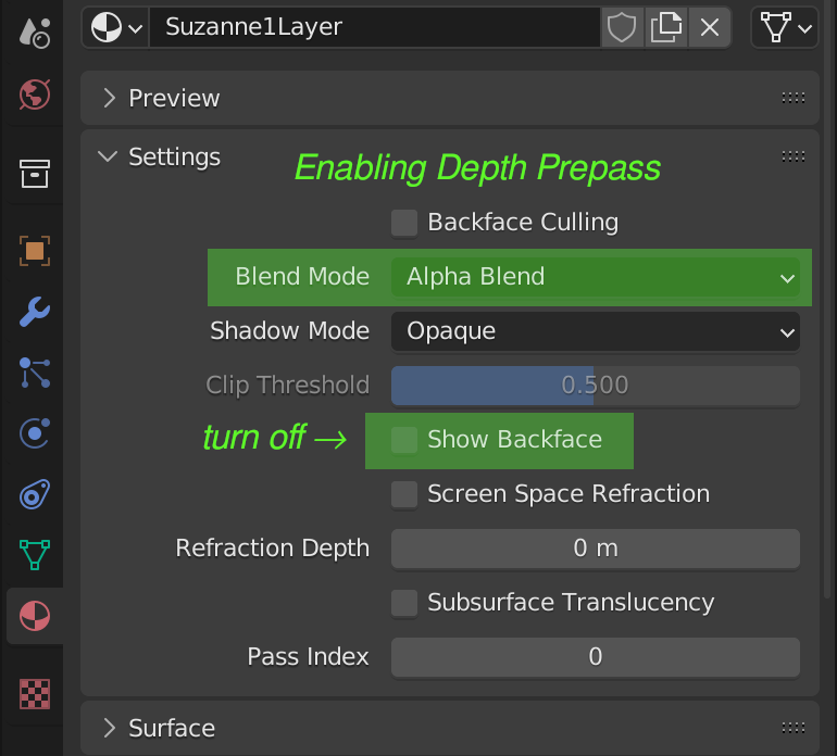 blender settings to enable depth prepass Transparency technique example (Verge3D for Blender)