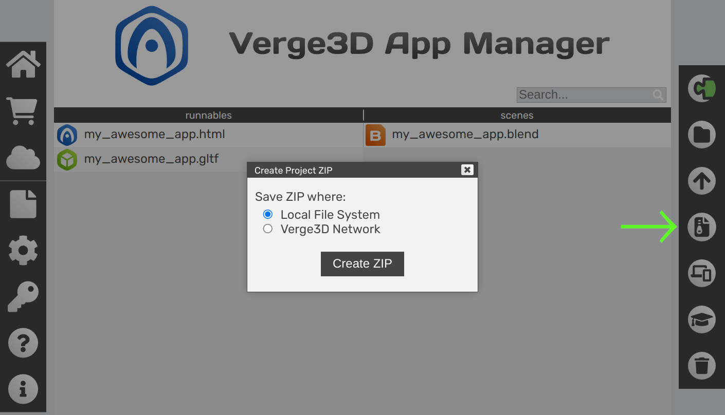 Verge3D-Blender: App Manager - save project zip