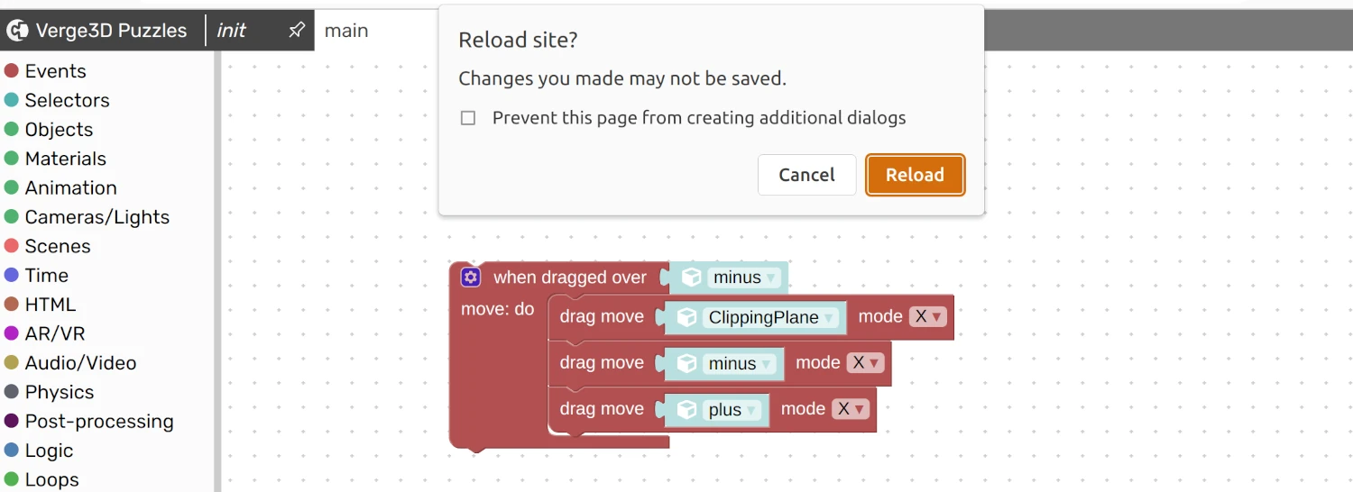 Verge3D-3ds Max: Puzzles Editor asking permission to reload