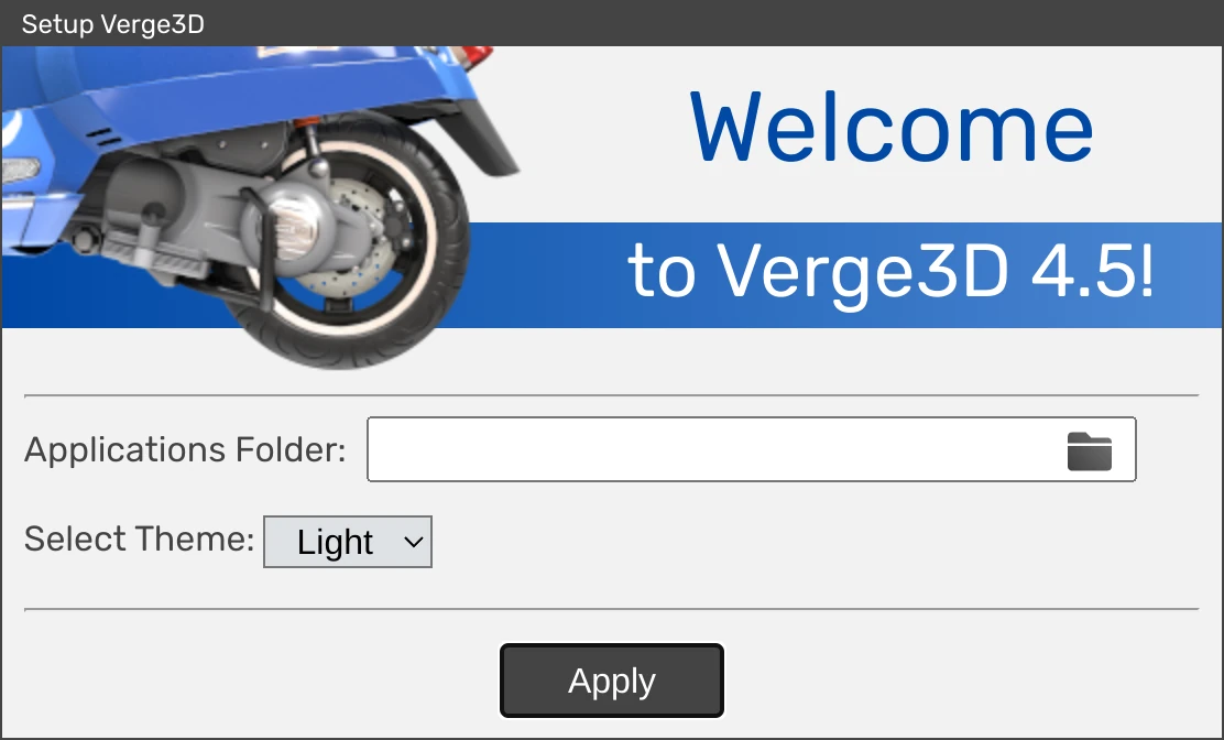 Verge3D for Blender: app manager startup screen