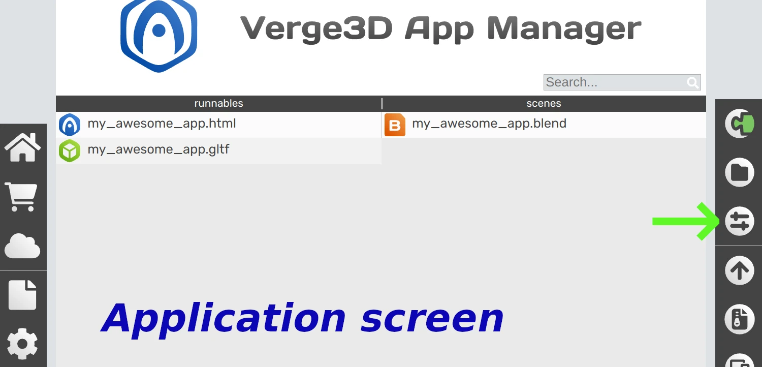 Verge3D for Blender: App Manager screen