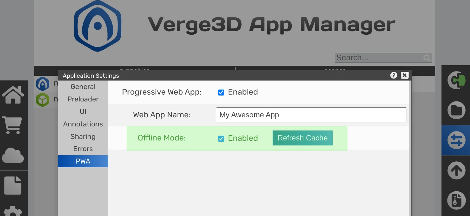 Verge3D for Blender: enabling offline mode for an app