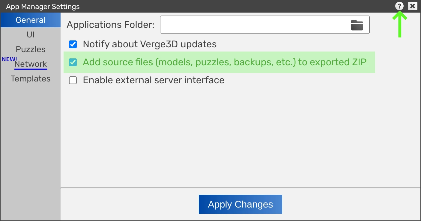 Verge3D for Blender: add source files to exported zip setting 