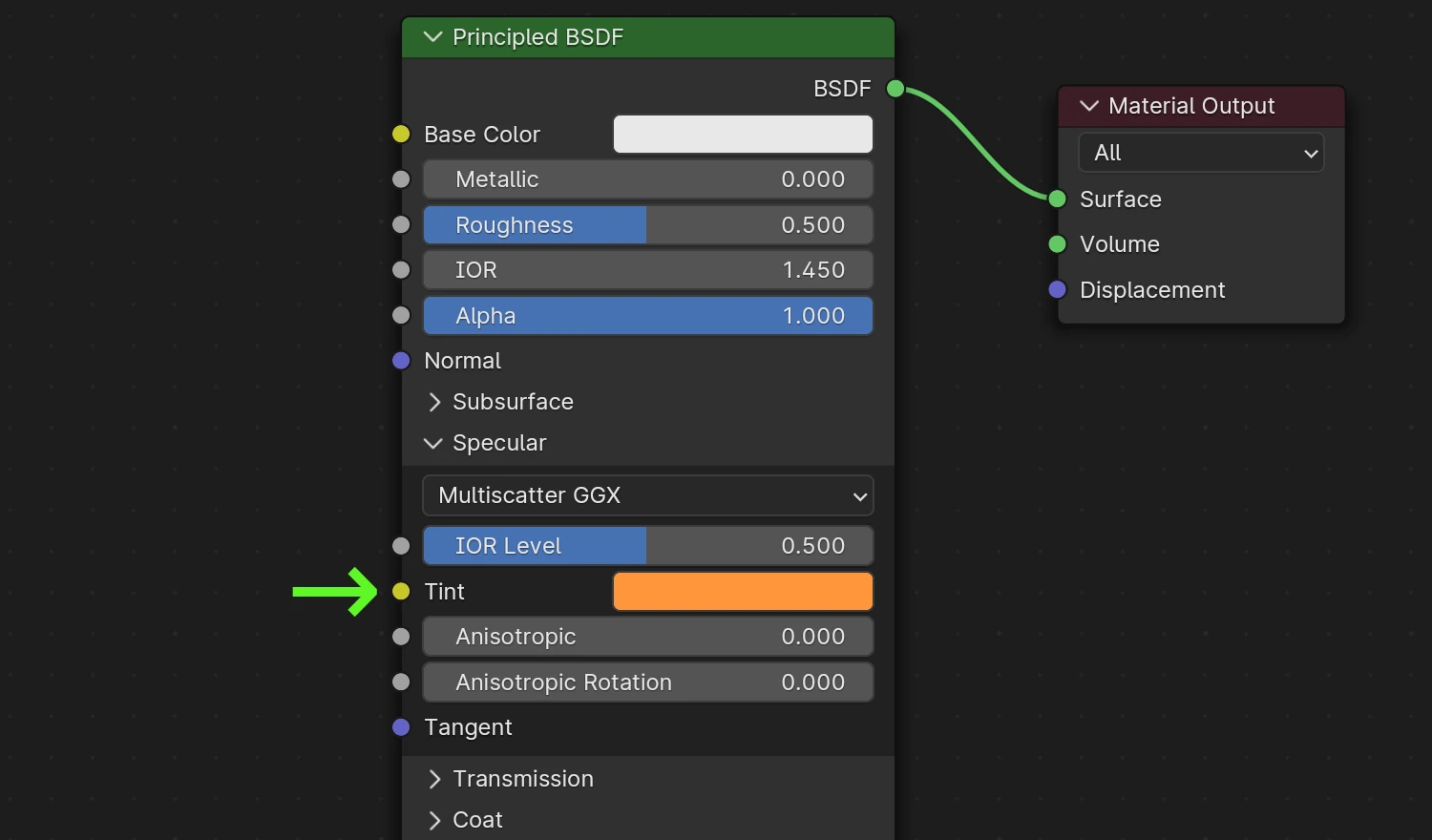 Verge3D for Blender: tint input for principled bsdf node