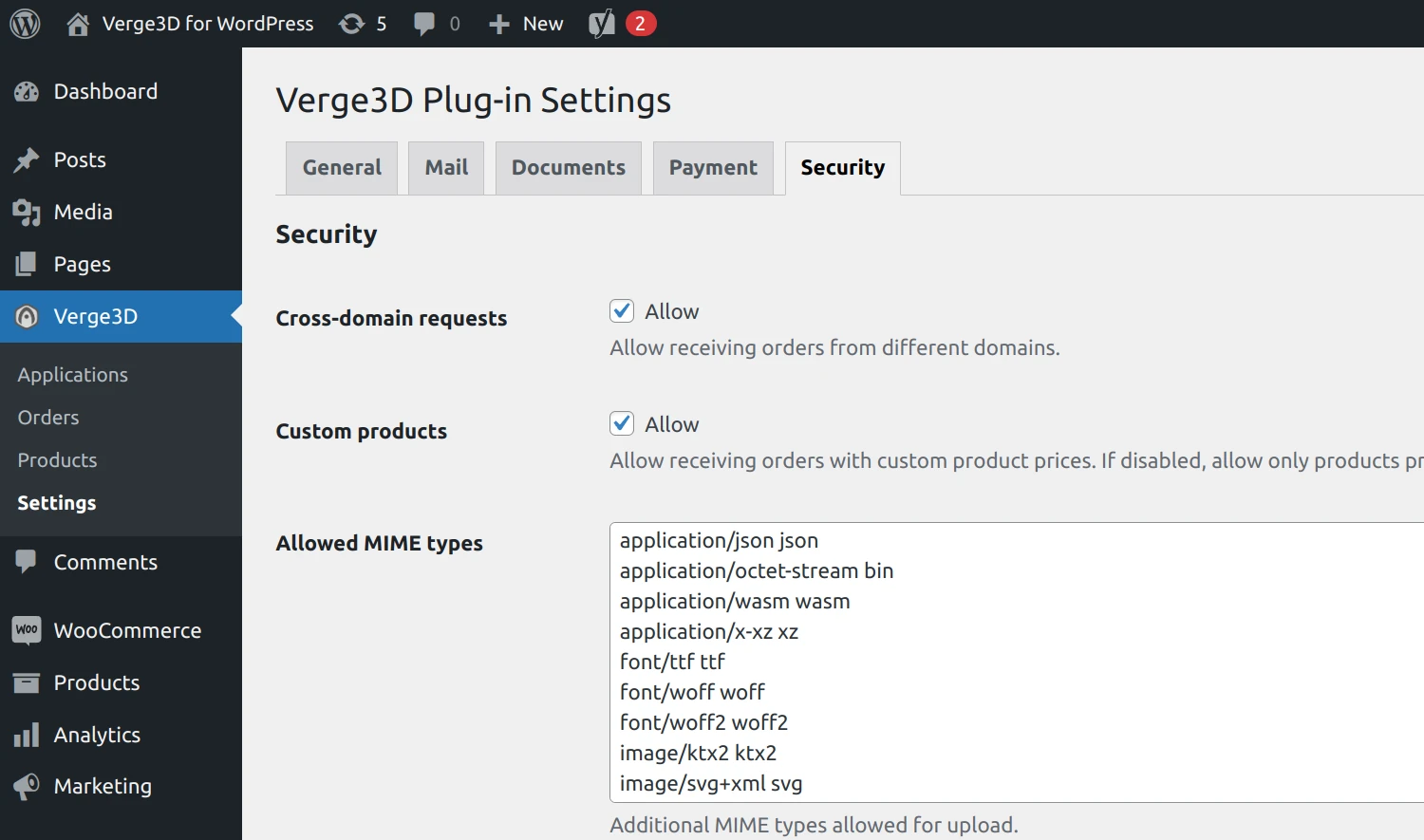 Verge3D for Blender: wordpress plugin allowed mime types