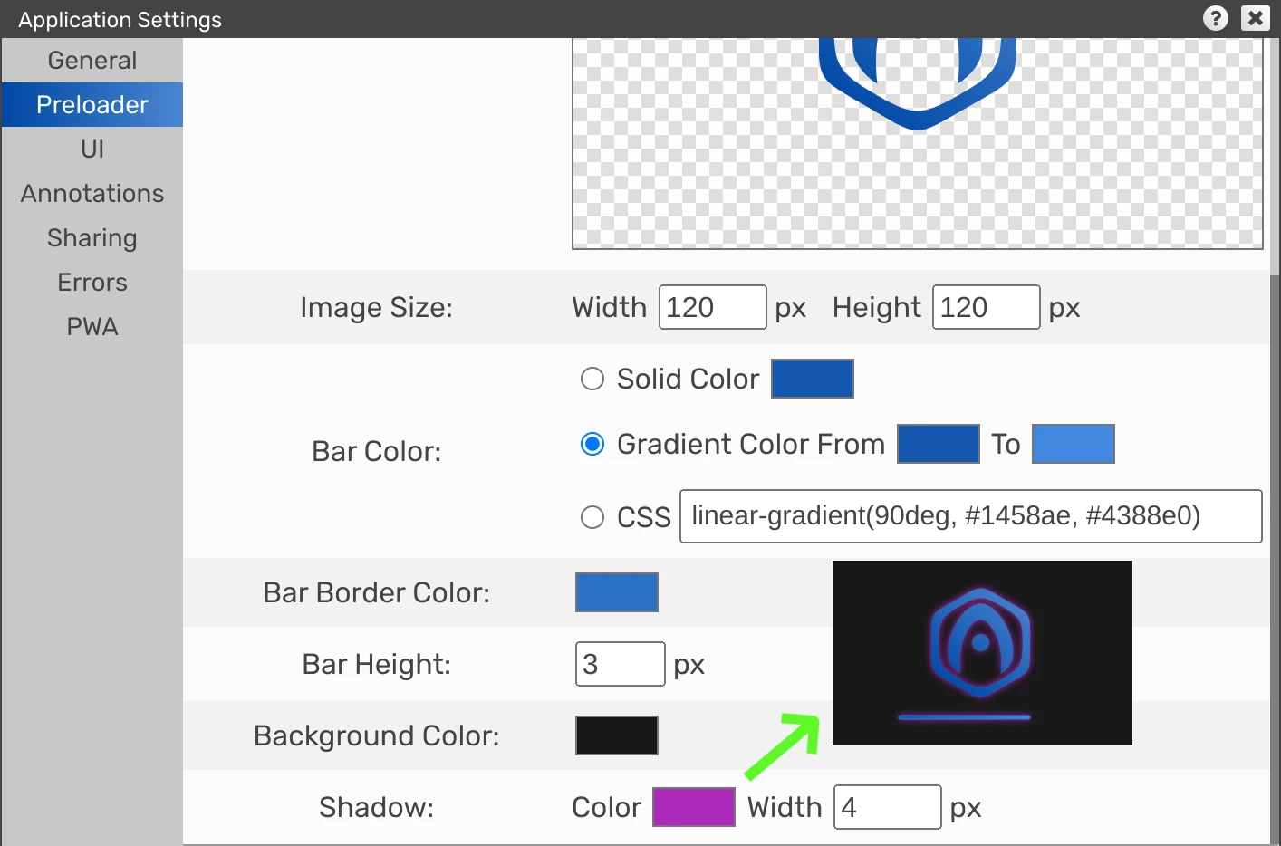 Verge3D for Blender: preloader shadow settings 