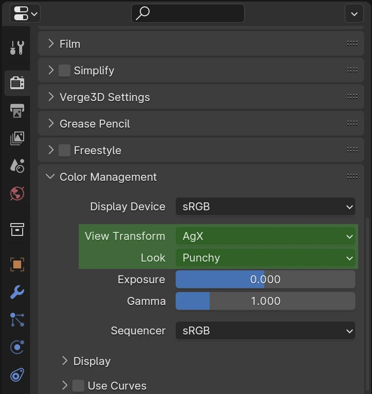 Verge3D for Blender: AgX color management